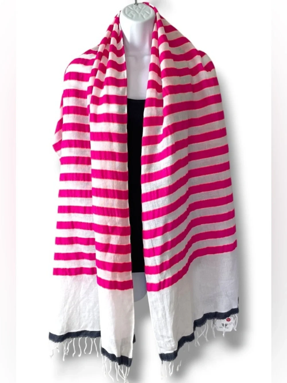 World Market Pink Stripe Scarf Wrap Fringe Boho Lightweight Summer Shawl NWT